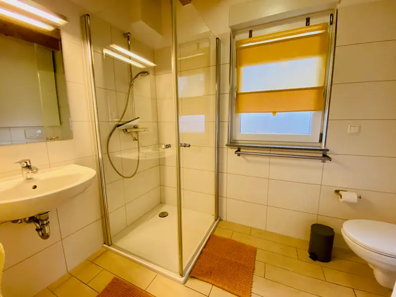 Badezimmer im Erdgeschoss mit Dusche und Waschbecken